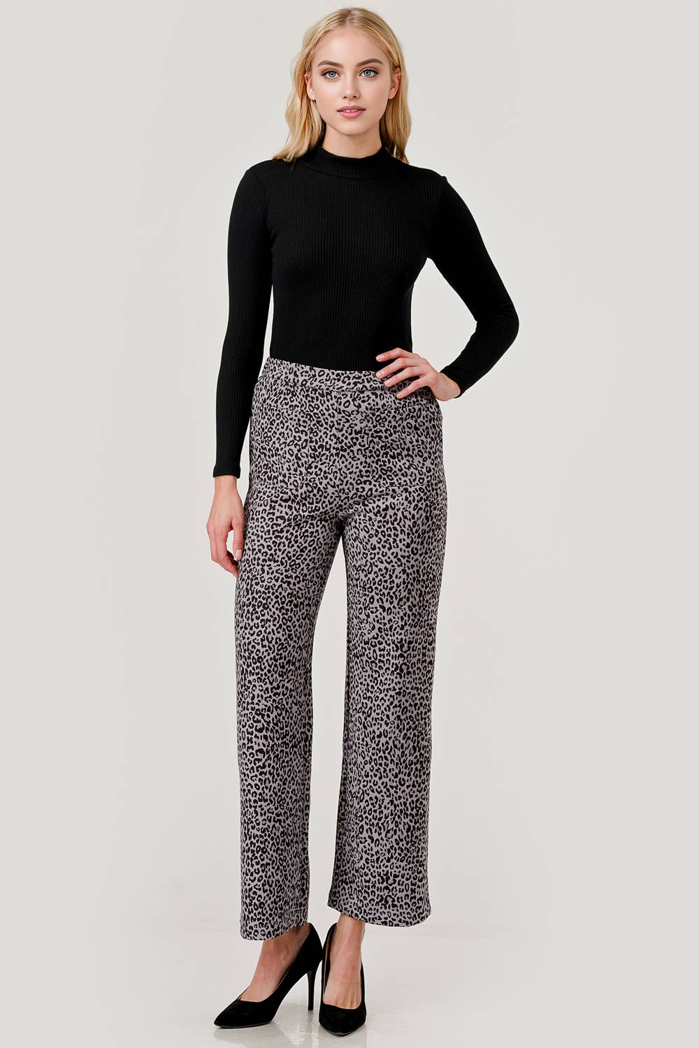Mbp1004 Suede Feel Pull on Front Pocket Stretch Pant Leopard