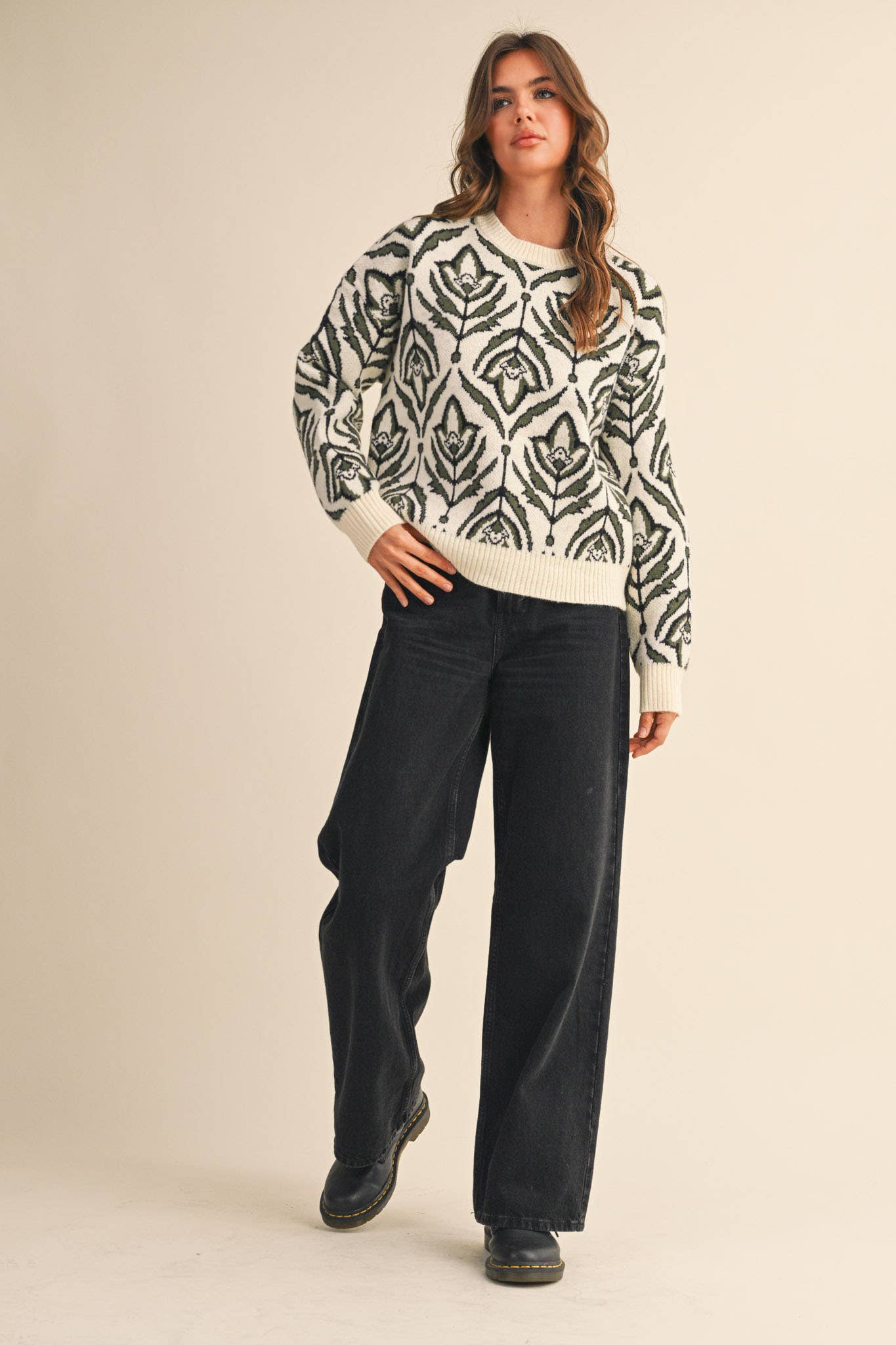 FLORAL PATTERN KNIT SWEATER MSW11095