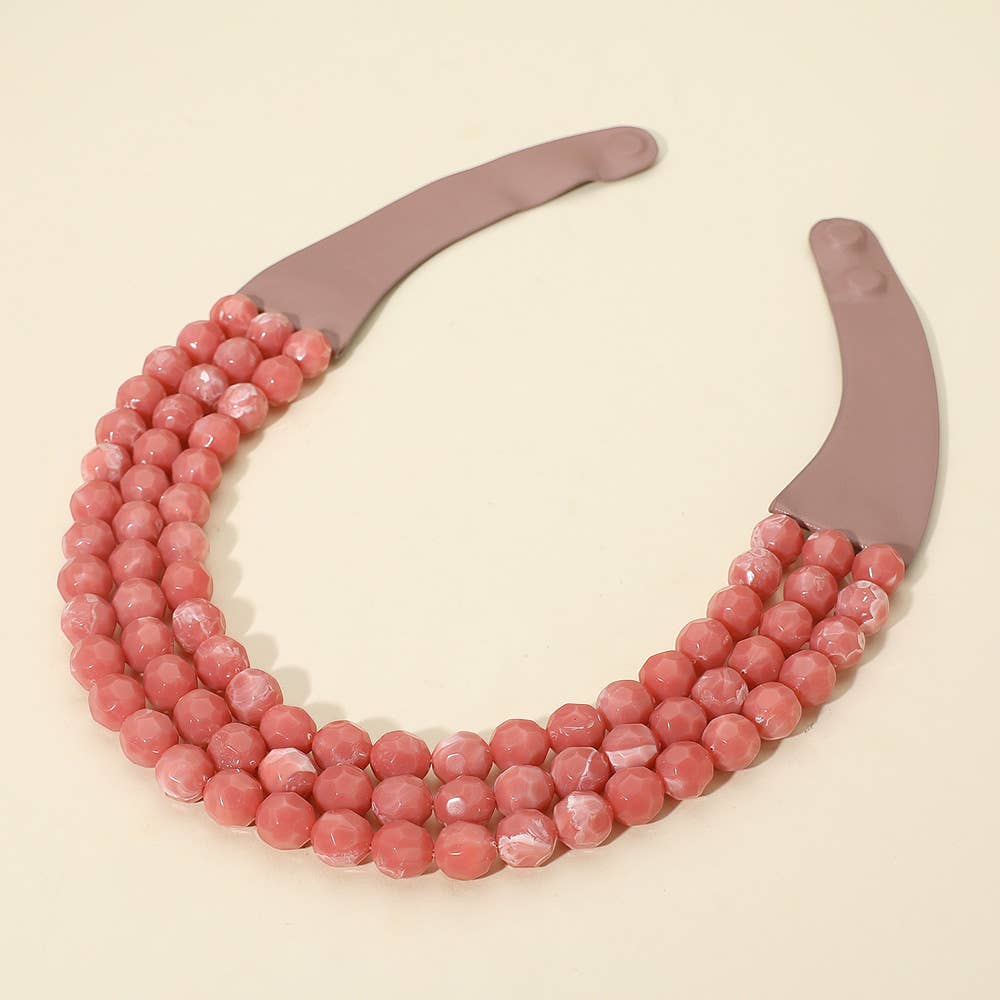 Chunky Bead Triple Layered Faux Leather Magnetic Necklace