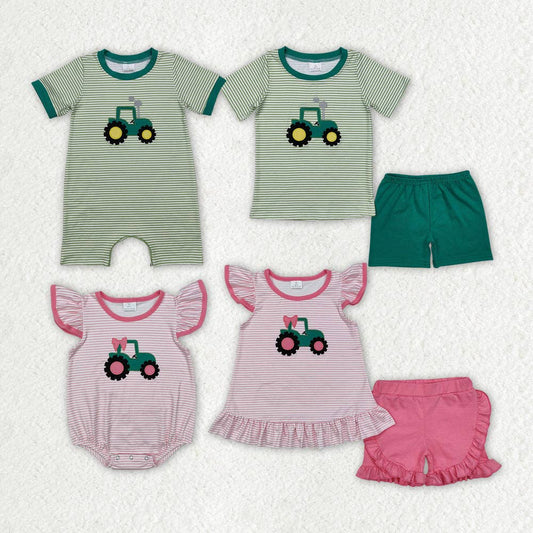 Sibling Boys Baby Girls Pink Truck Bow Tunic Shorts Clothes Sets