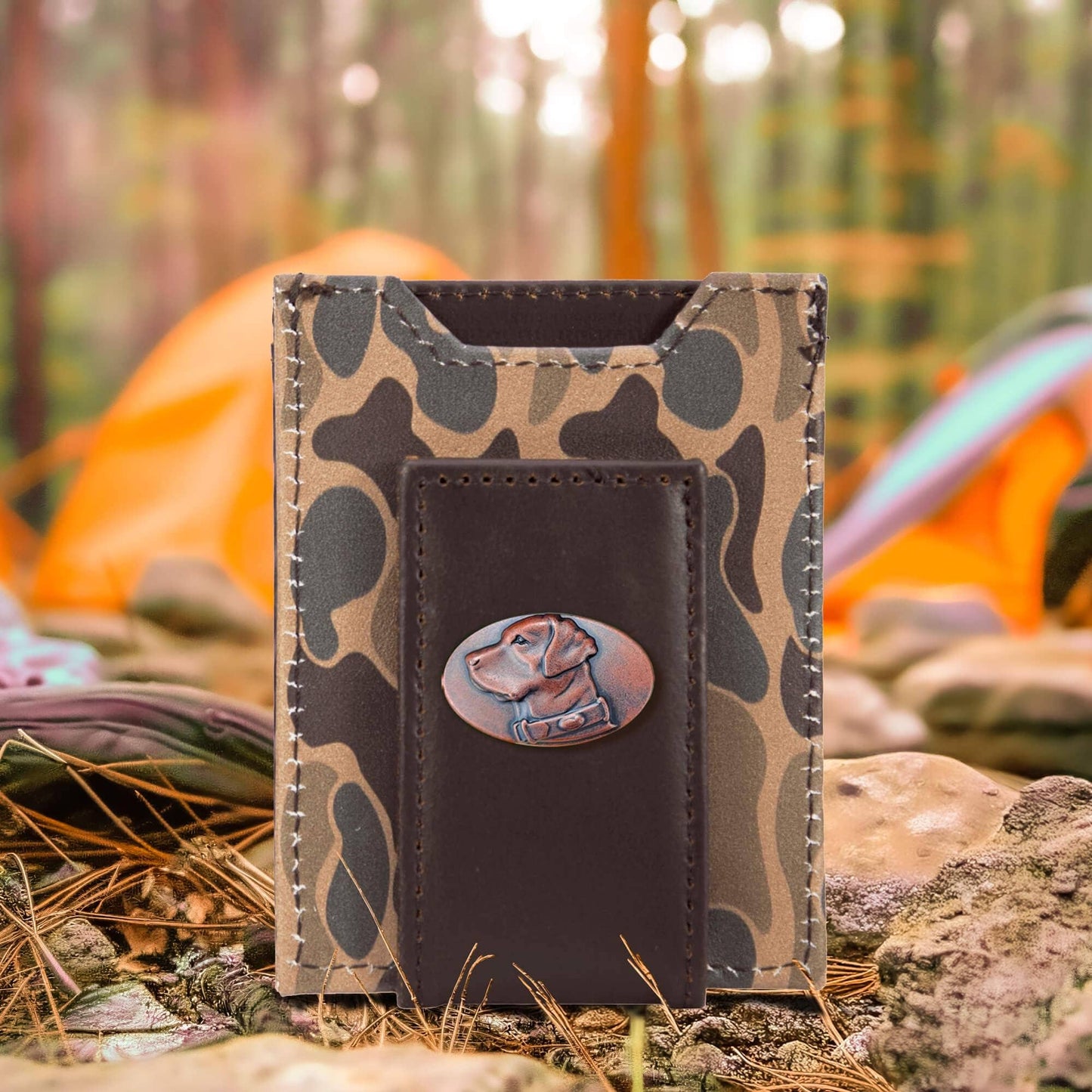 Lab Men's Magnetic Front Pocket Old School Camo Leather Wallet.