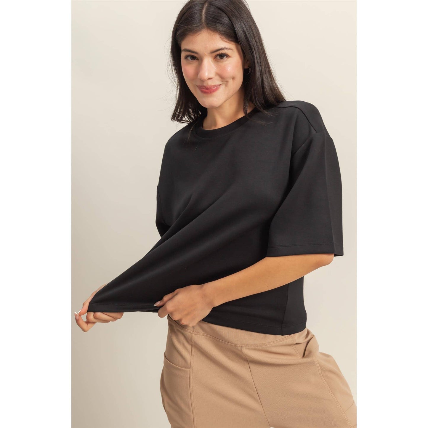 Double Knit Drop Shoulder Everyday Basic Top