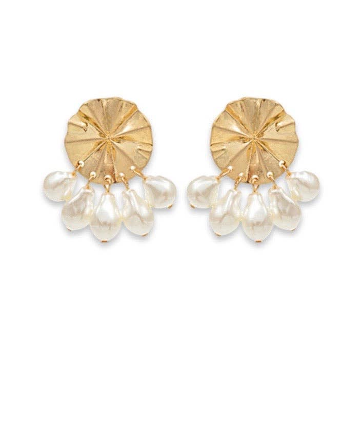 Gold + Pearl Drop Disc Earring