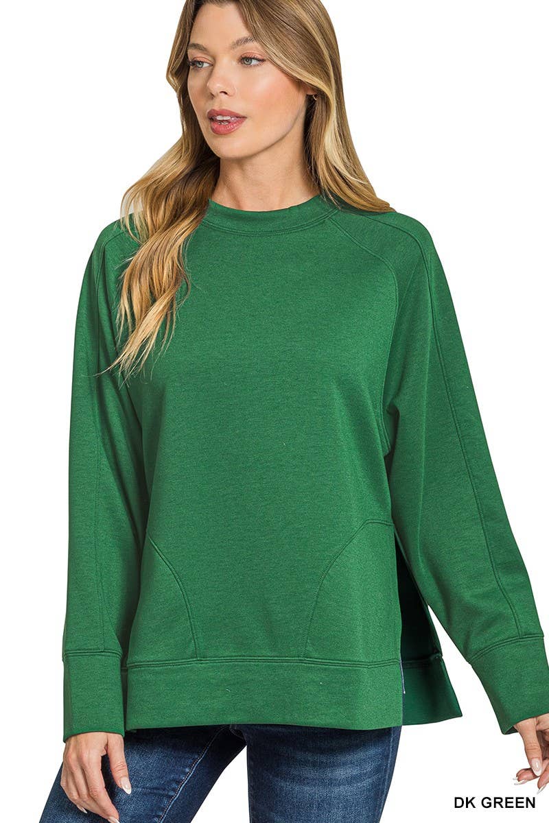 Scuba Round Neck Pullover With Side Slits