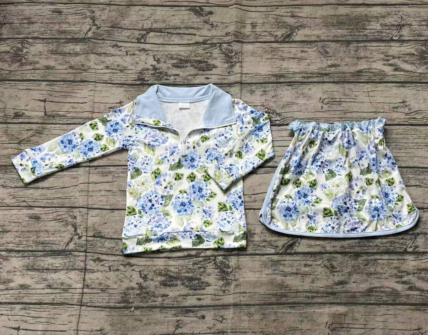 Baby Girls Blue Flowers Athletic Active Wear Top Shorts Skirts Clothes Sets