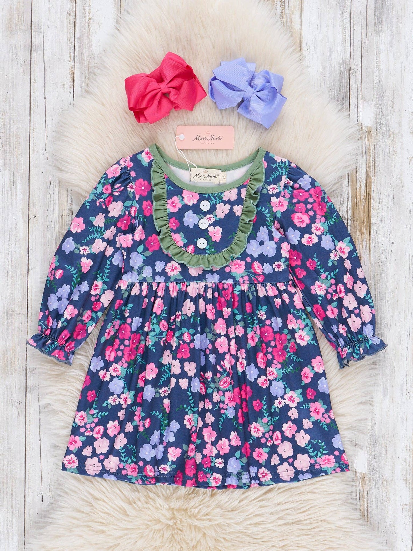 Blue & Green Floral Ruffle Dress