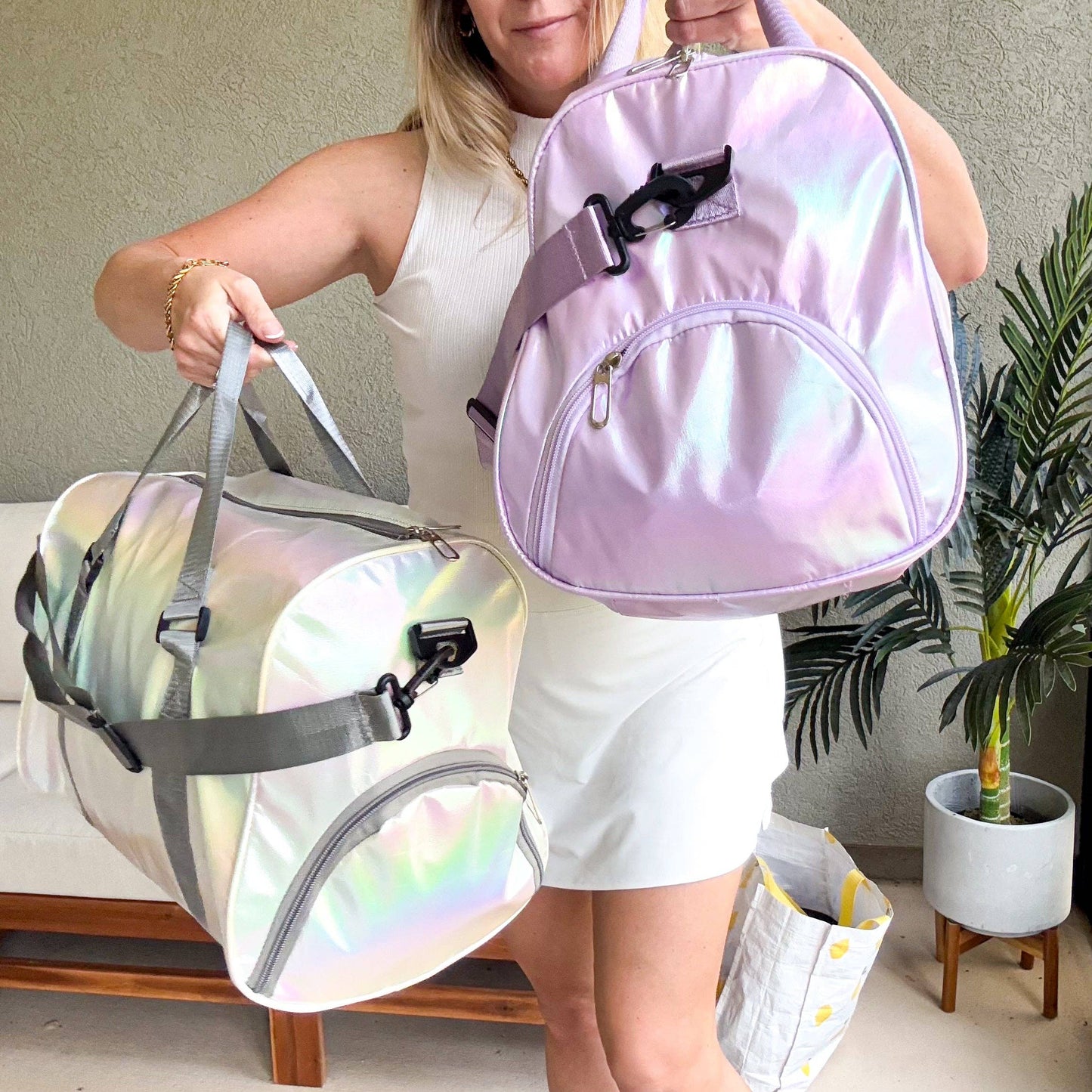 Irridescent Water Resistant Gym Bag with Shoe Compartment