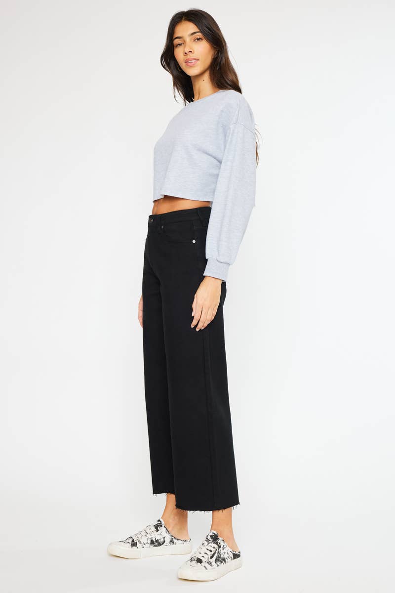 OPEN PACK HIGH RISE CROP WIDE LEG JEANS-KC7457BK