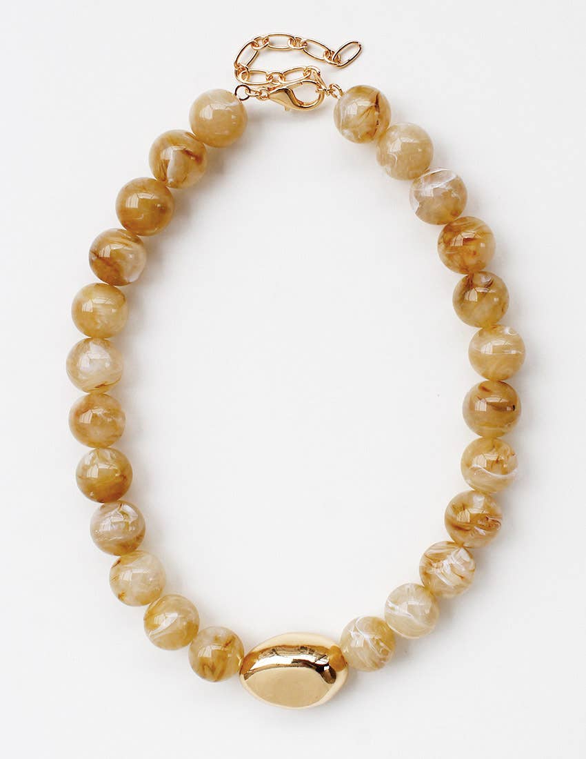 N25431 Gold Eye Accent Beaded Statement Necklace