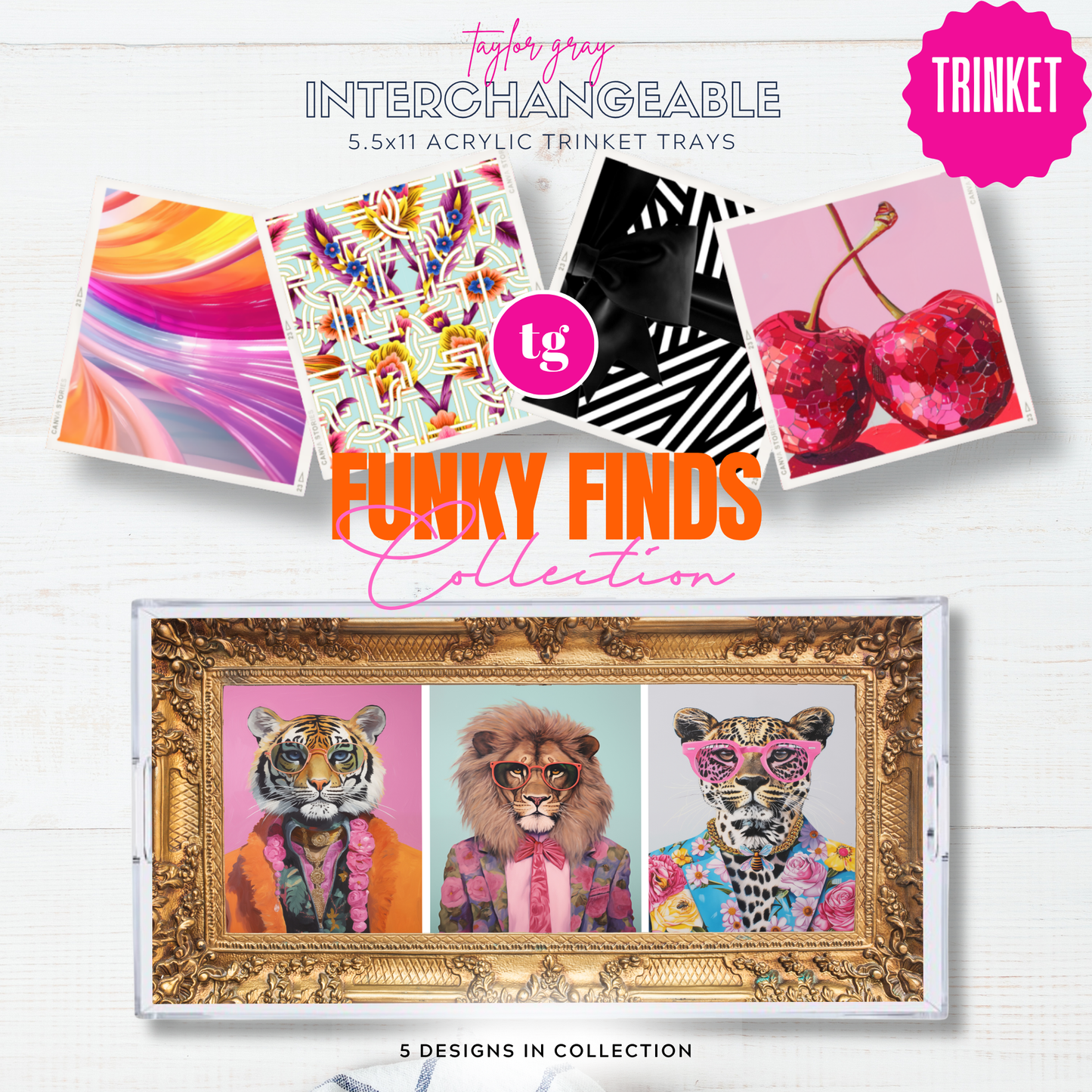 5.5x11 FUNKY FINDS trinket tray insert set of 5