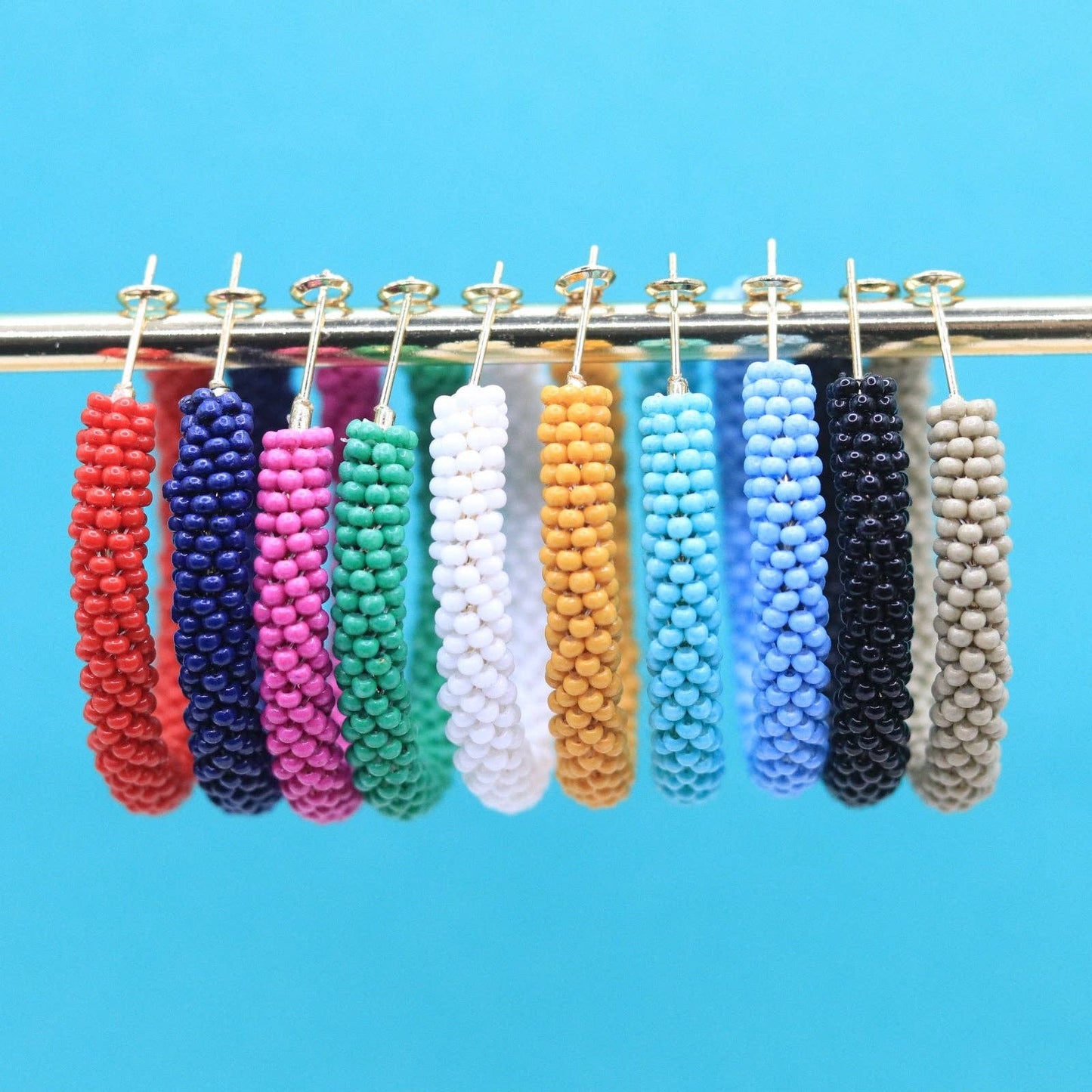 Custom Solid Beaded Hoop Earrings | Colored Hoop