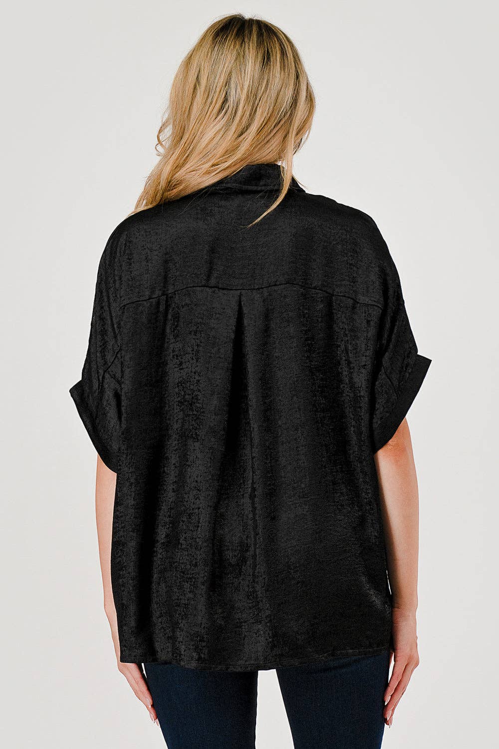 Sonya Shimmer Metallic Foil Button Down Top Black