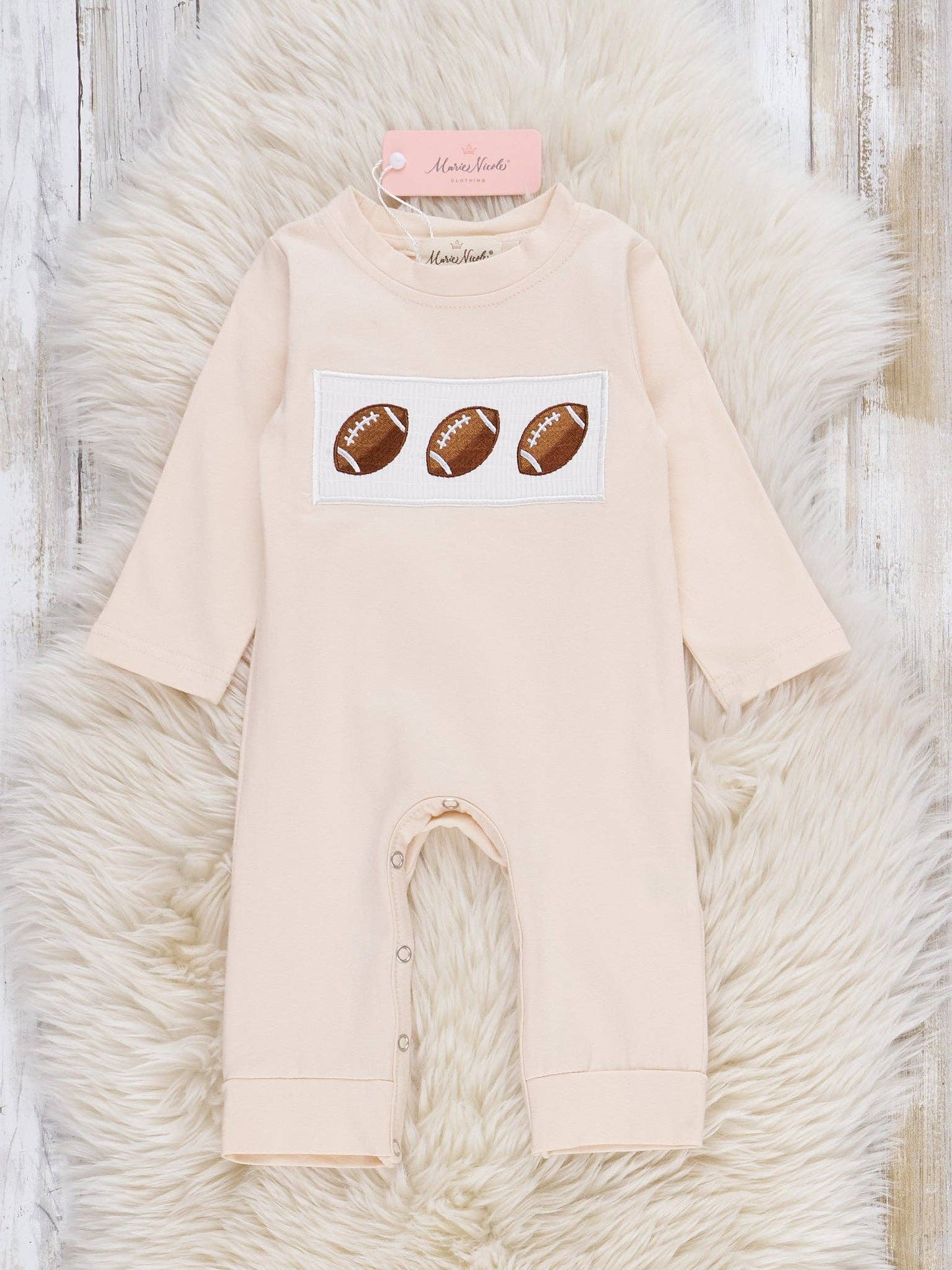 Tan Football Time Smocked Romper