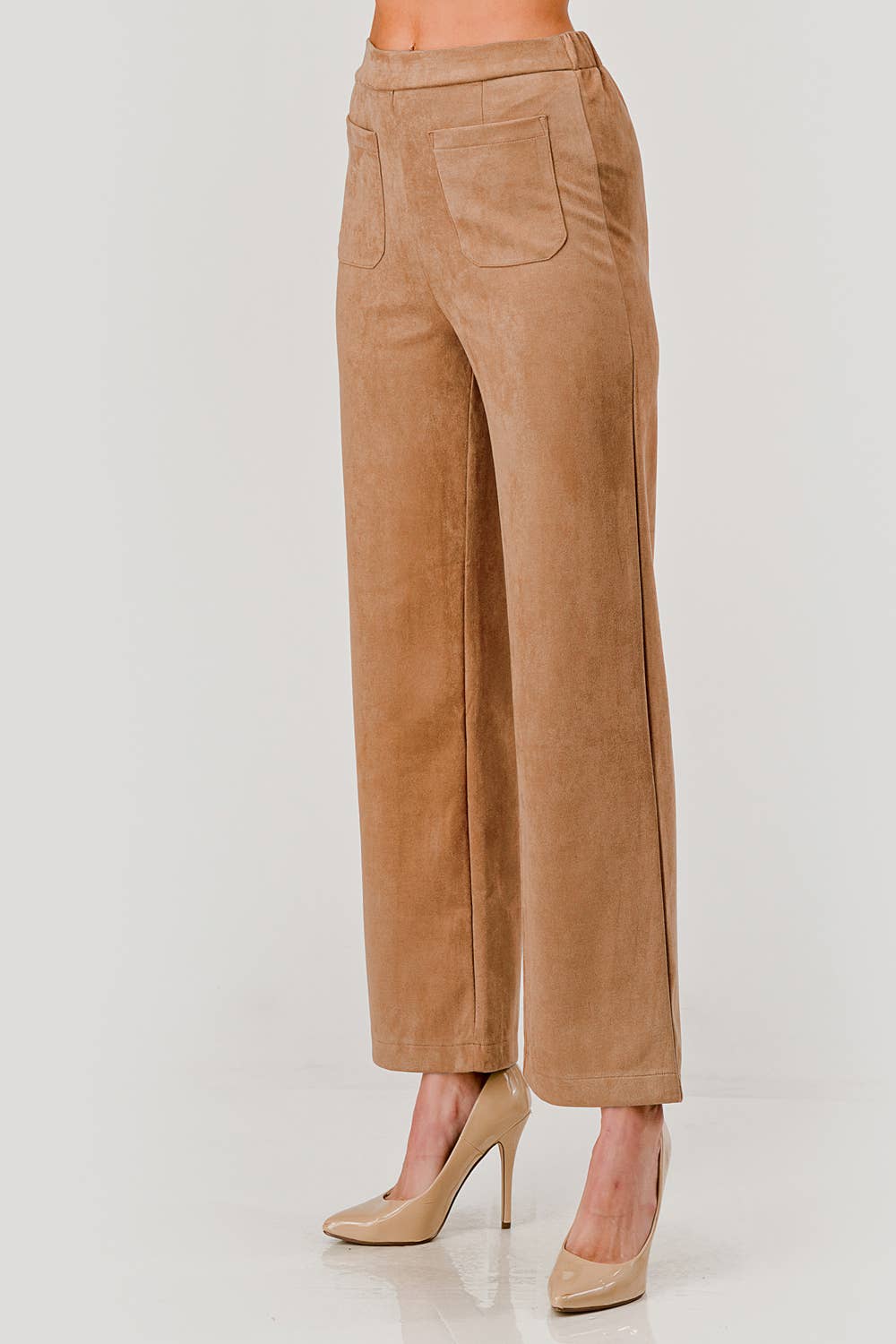 Mbp 1004 Suede Feel Pull on Front Pocket Stretch Pants Camel