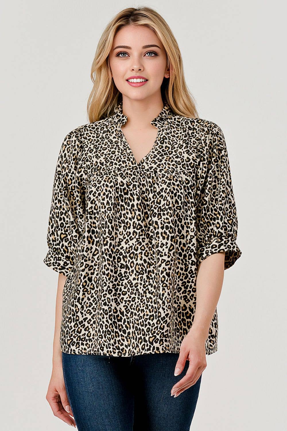 MBT 9921 Devon Half Sleeve Leopard Print Loose Fit Top