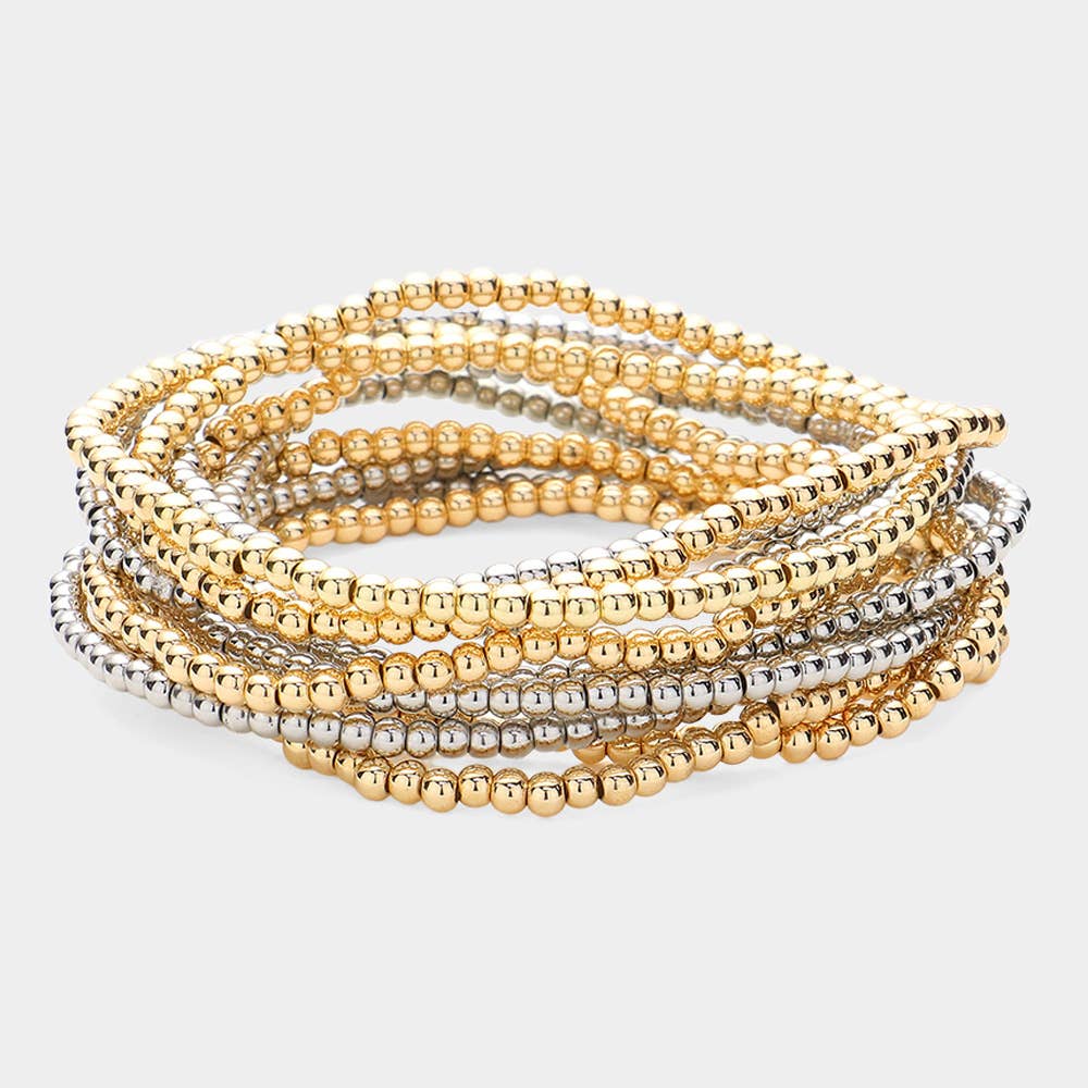 10PCS - Metal Ball Stretch Multi Layered Bracelets