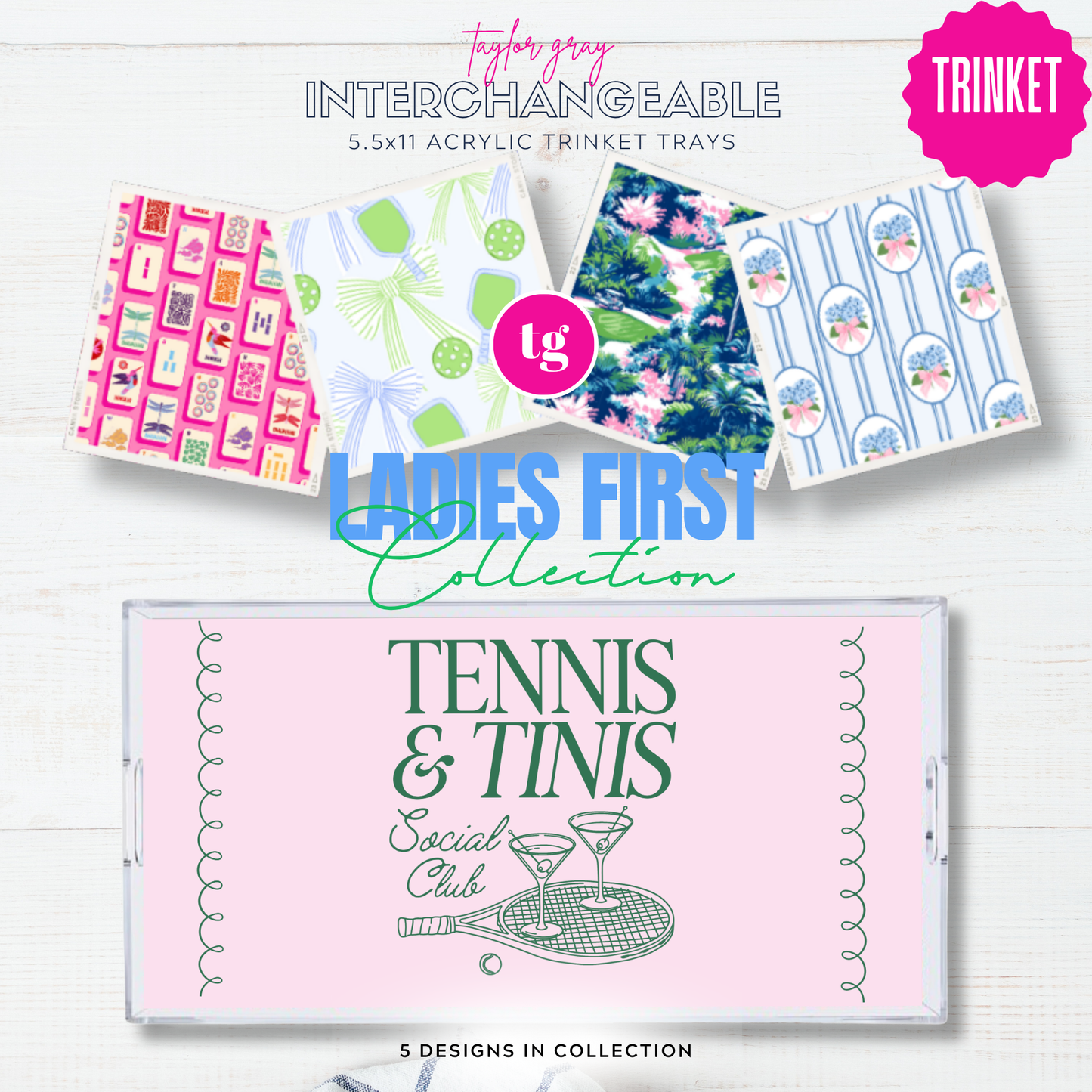 5.5x11 LADIES FIRST trinket tray insert set of 5