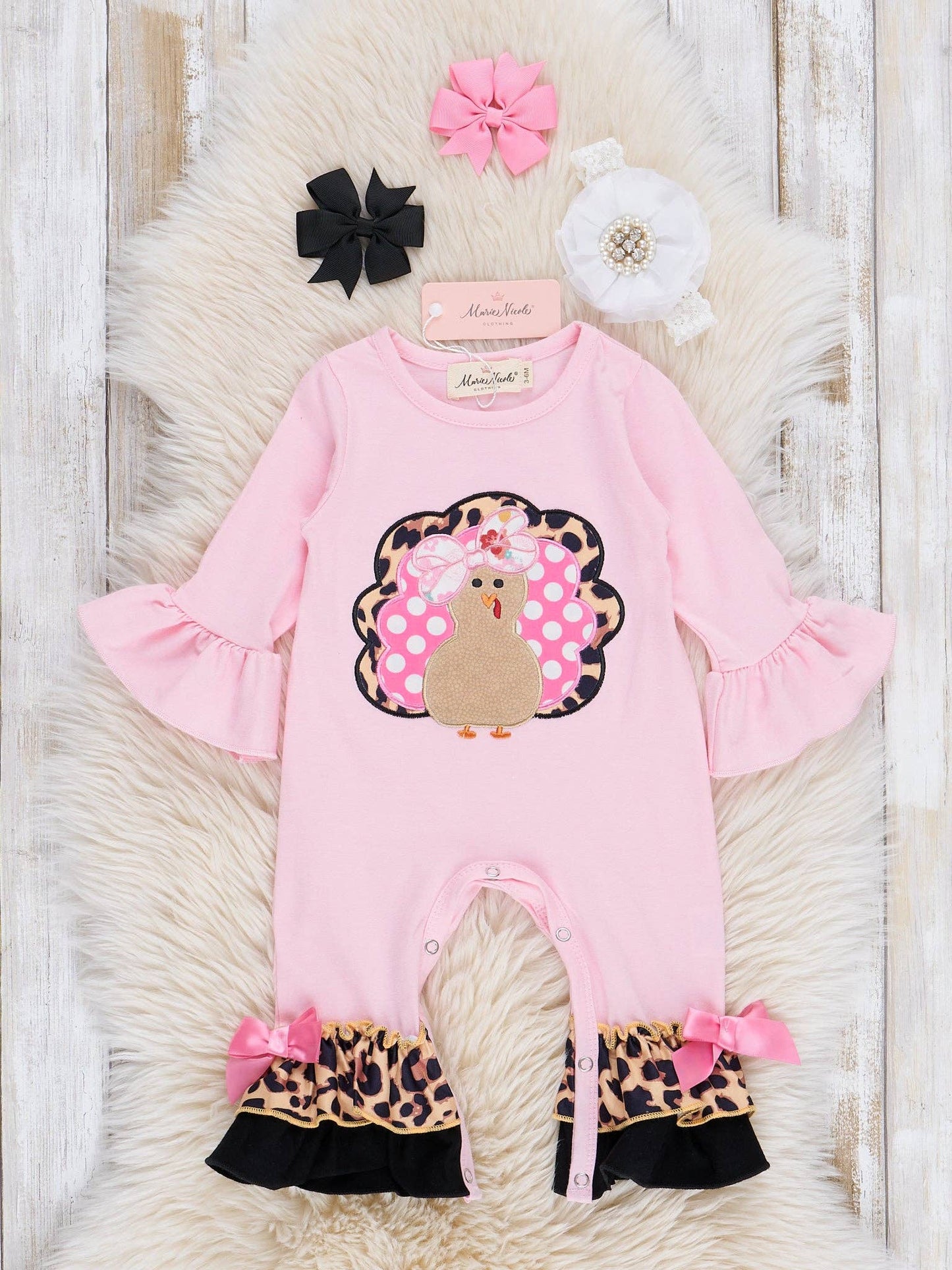 Pink Leopard Turkey Ruffle Romper