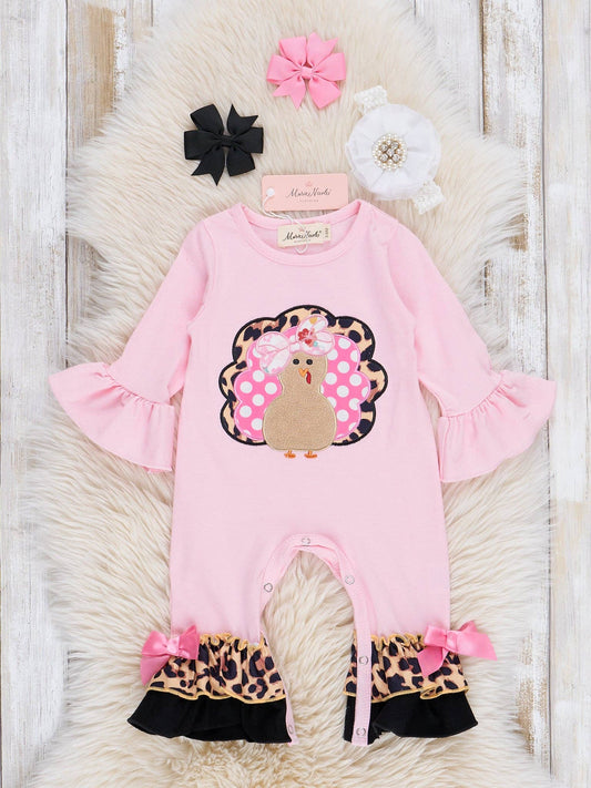 Pink Leopard Turkey Ruffle Romper