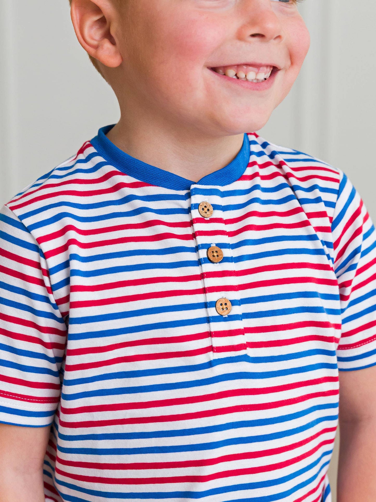 Boys Red White & Blue Stripe Short Sleeve Henley