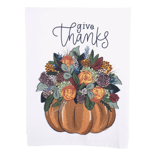 Give Thanks Pumpkin Tea Towel - Fall Decor