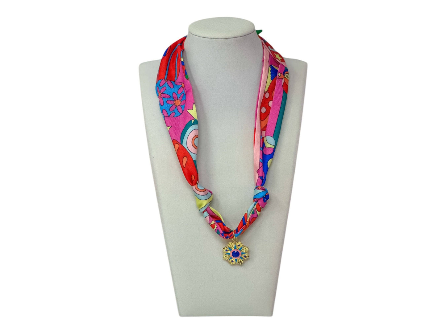 Scarf Charm Necklace - Pink Retro w/ Blue & Pink Burst