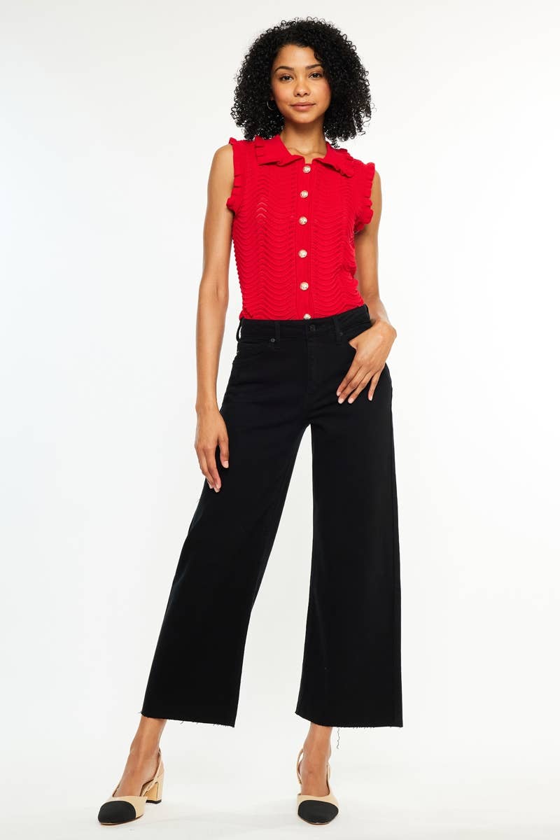 OPEN PACK HIGH RISE CROP WIDE LEG JEANS-KC7457BK