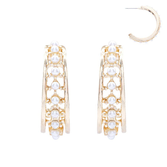 Gold Textured 1.35" Hoop Earring