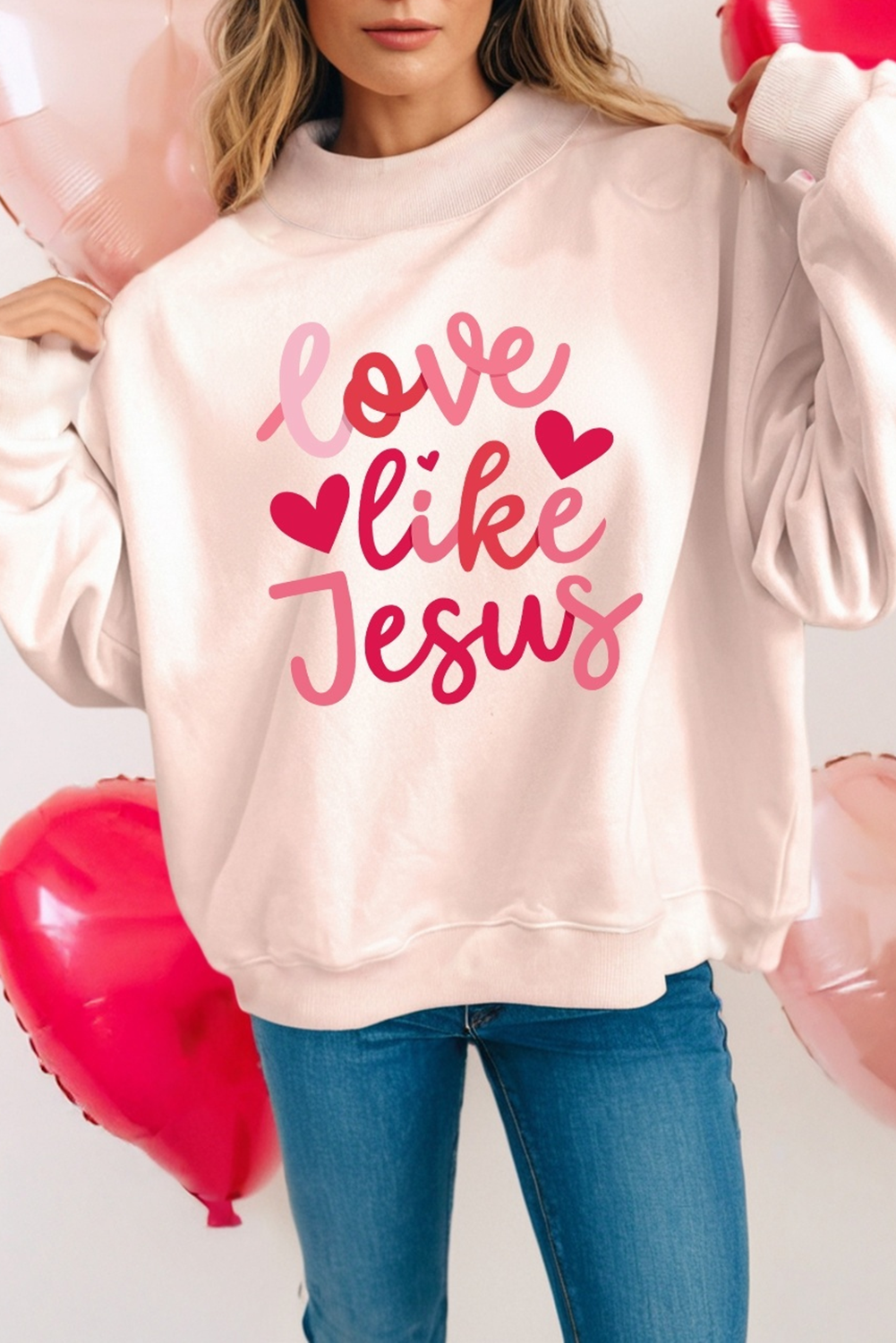 LDC Embroidered Mock Neck Valentines Day Sweatshirt