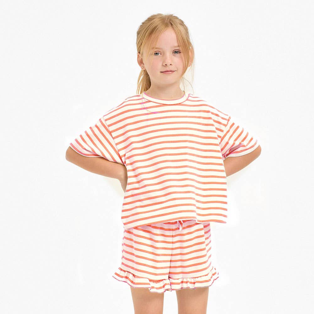 Stripe Crop Top and Ruffle Shorts Set