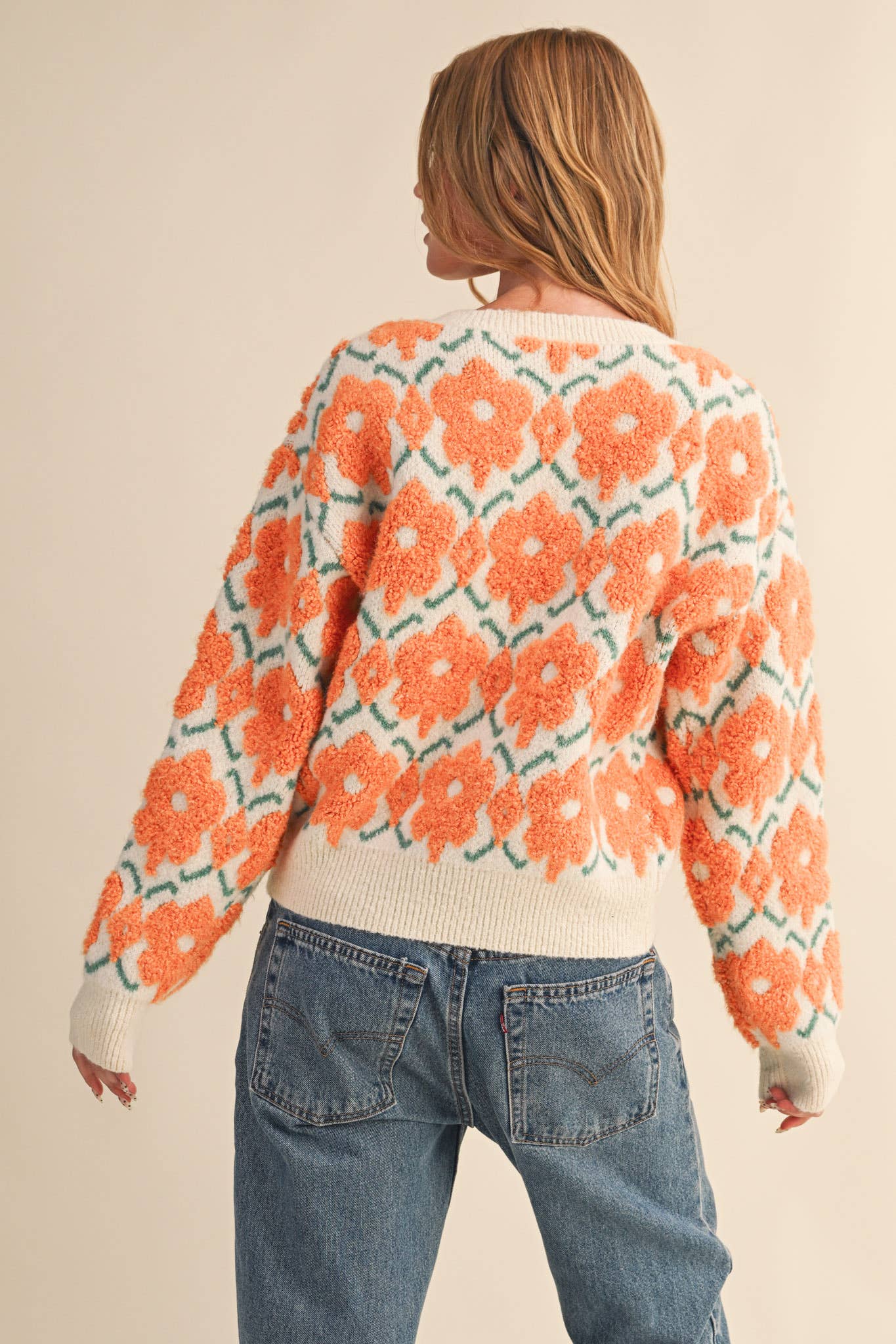 FUZZY TEXTURE FLORAL SWEATER MSW11198