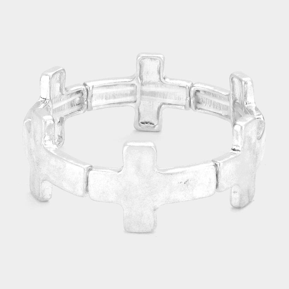 Worn Metal Cross Stretch Bracelet