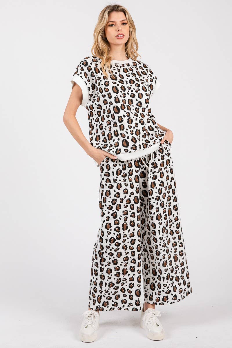 LEOPARD PRINT SCUBA TOP AND PANTS SETS