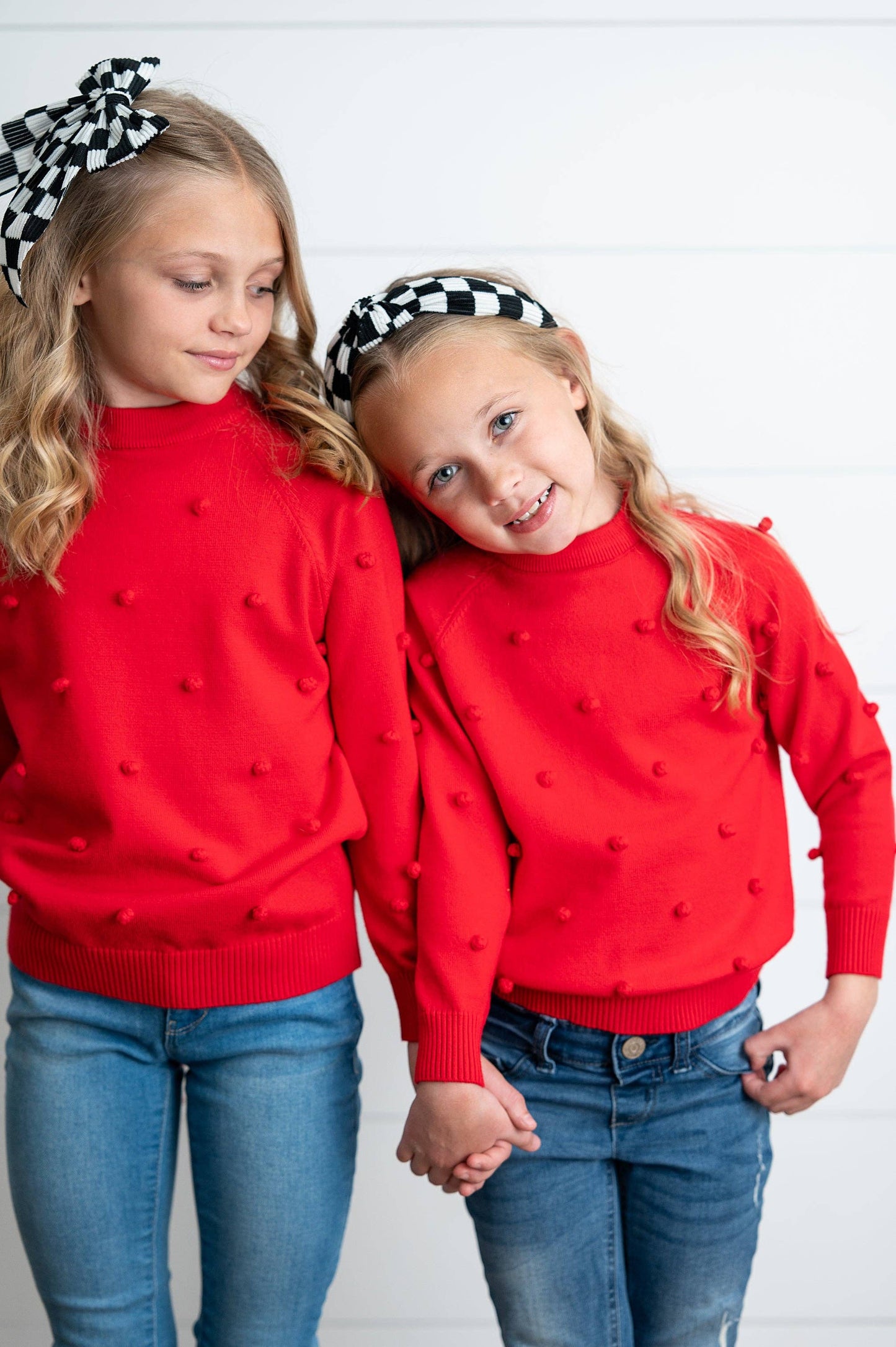 Kids Red Pom Pom Fall Winter Holiday Crew Neck Sweater