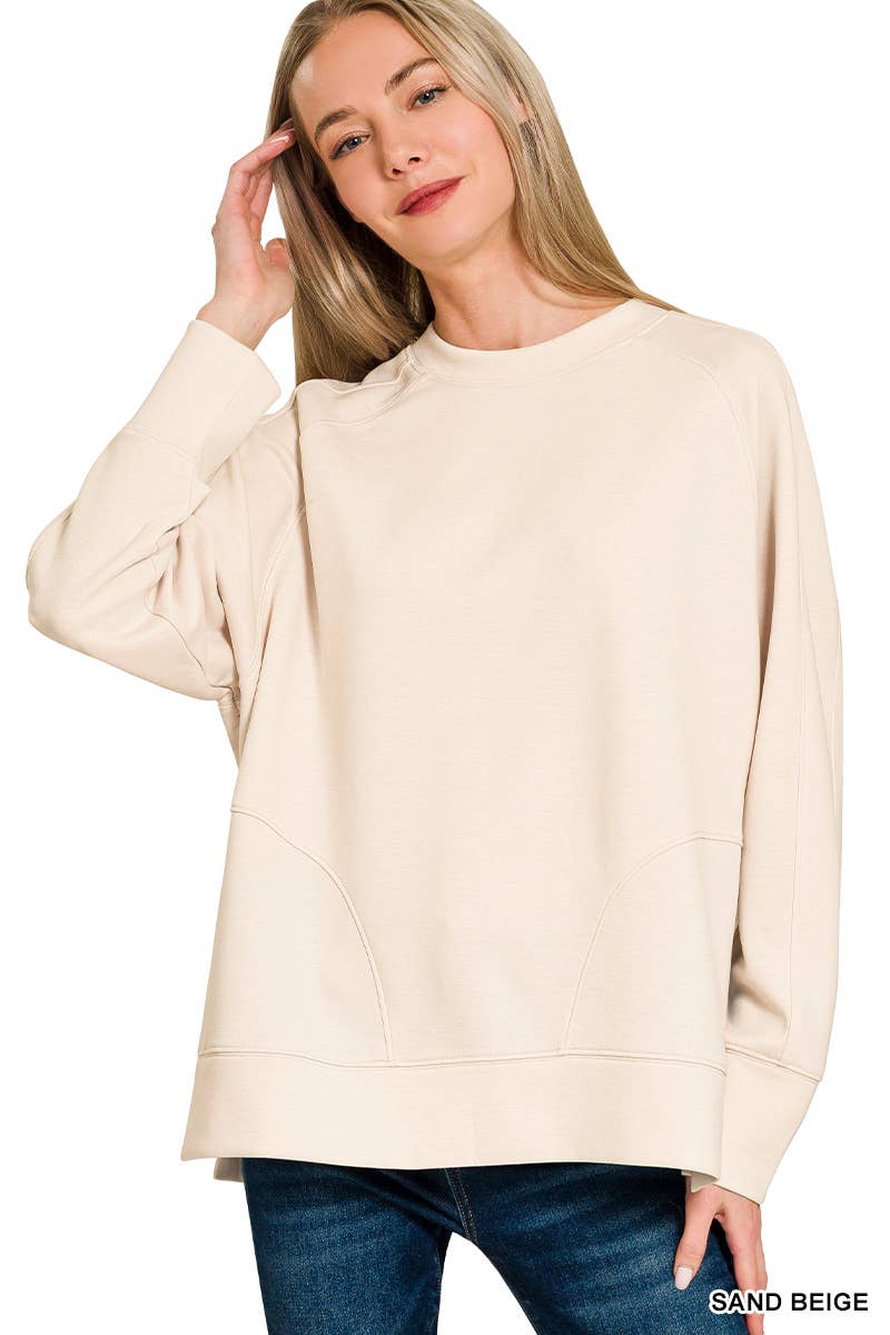 Scuba Round Neck Pullover With Side Slits