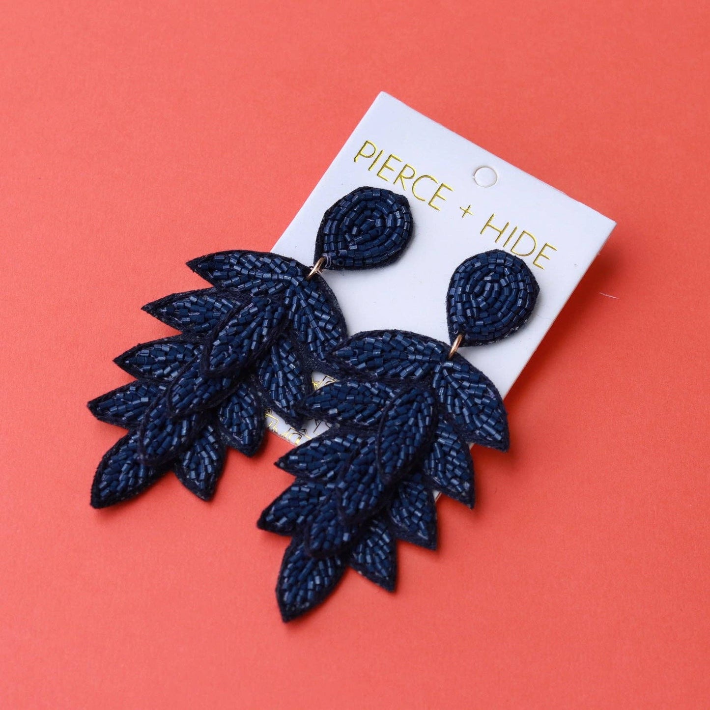 Custom Navy Tiered Leaf Earrings | Leaf Drop