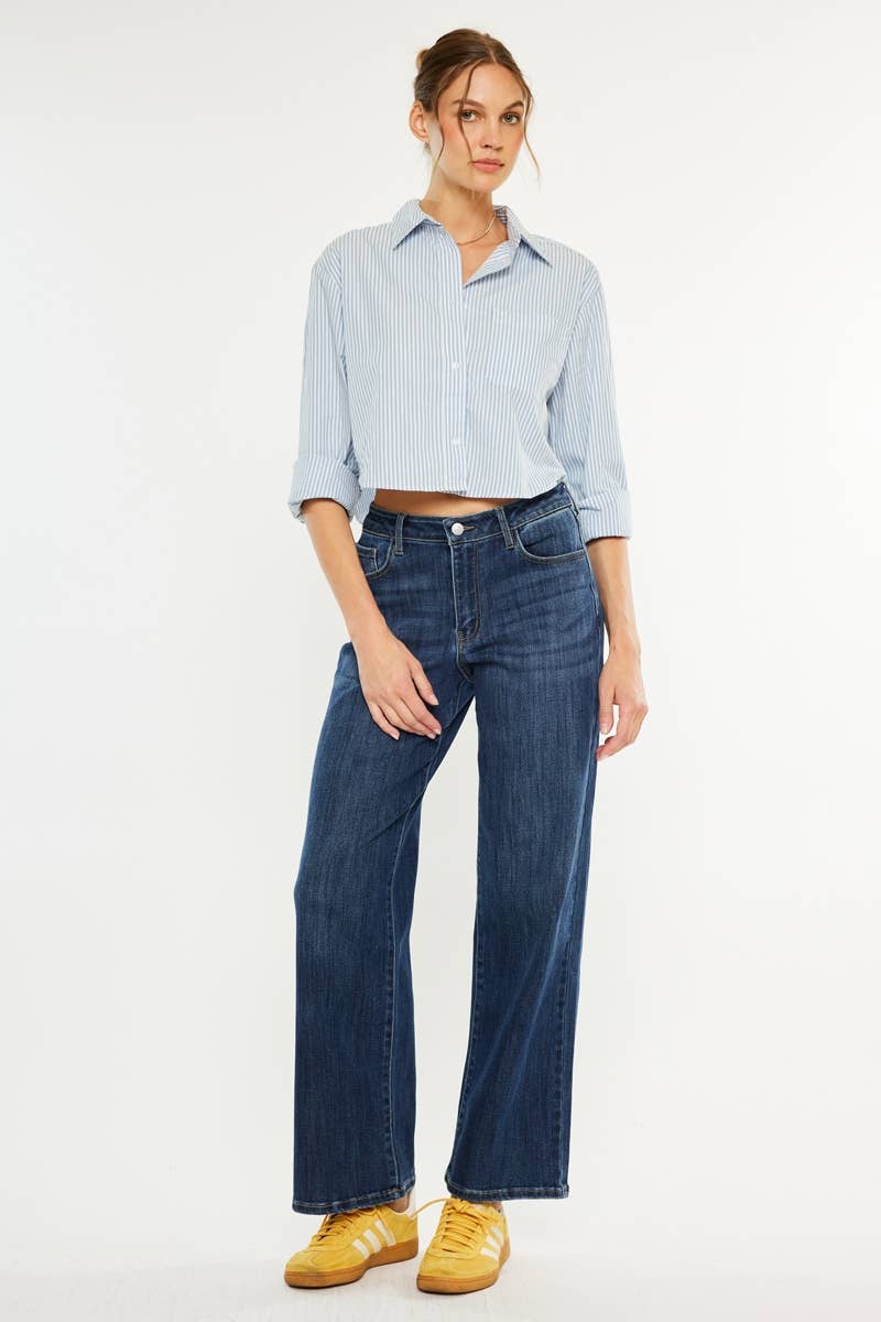 CRATER  OPEN PACK HIGH RISE WIDE LEG JEANS-KC20030D