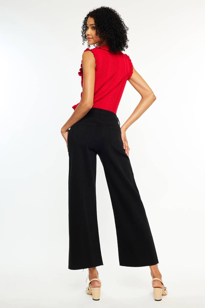 OPEN PACK HIGH RISE CROP WIDE LEG JEANS-KC7457BK