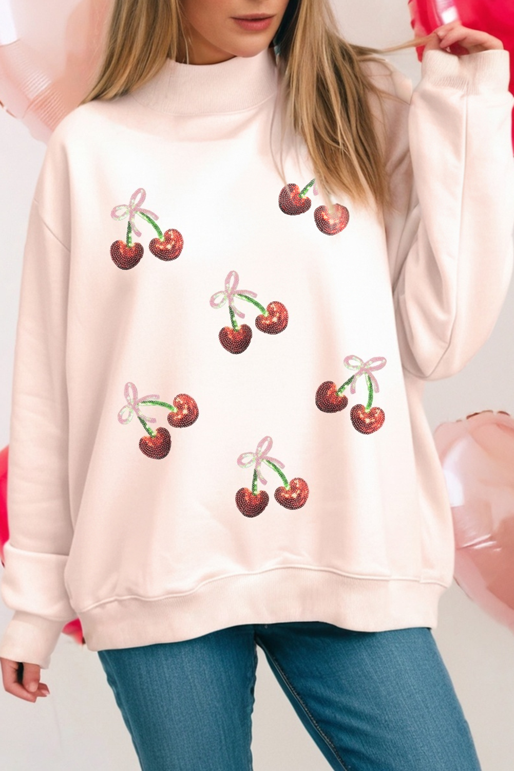 LDC Embroidered Mock Neck Valentines Day Sweatshirt