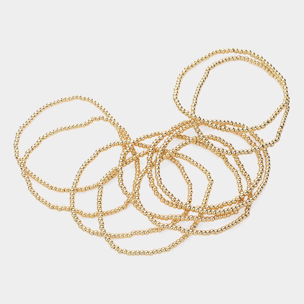 10PCS - Metal Ball Stretch Multi Layered Bracelets