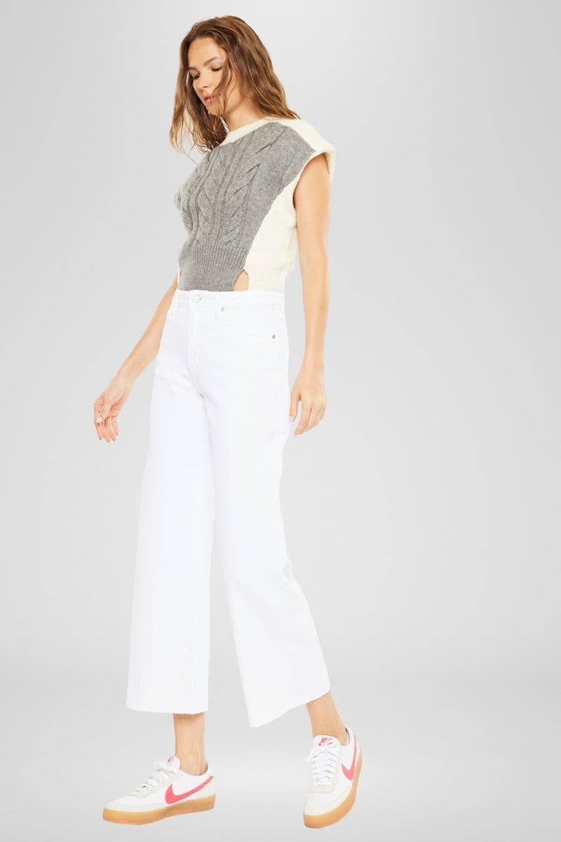 OPEN PACK HIGH RISE CROP WIDE LEG JEANS-KC7457WT