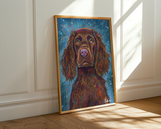 Boykin Spaniel Dog Art Print, Pet Art, Maximalist Art, Dopamine Decor, Trendy Colorful Wall Poster