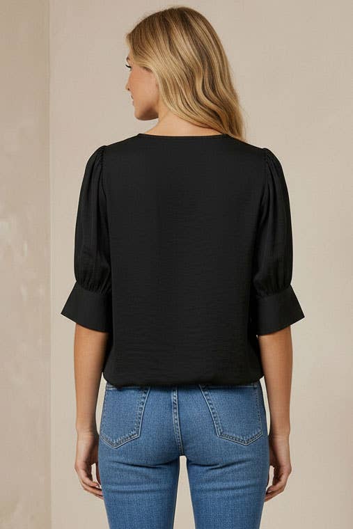 Half Sleeve Hi-lo Bubble Hem Blouse