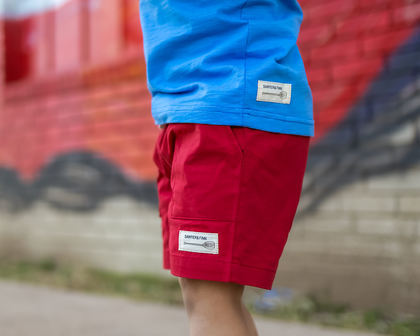 Boys Red Drawstring Shorts, Pockets, Above the knee