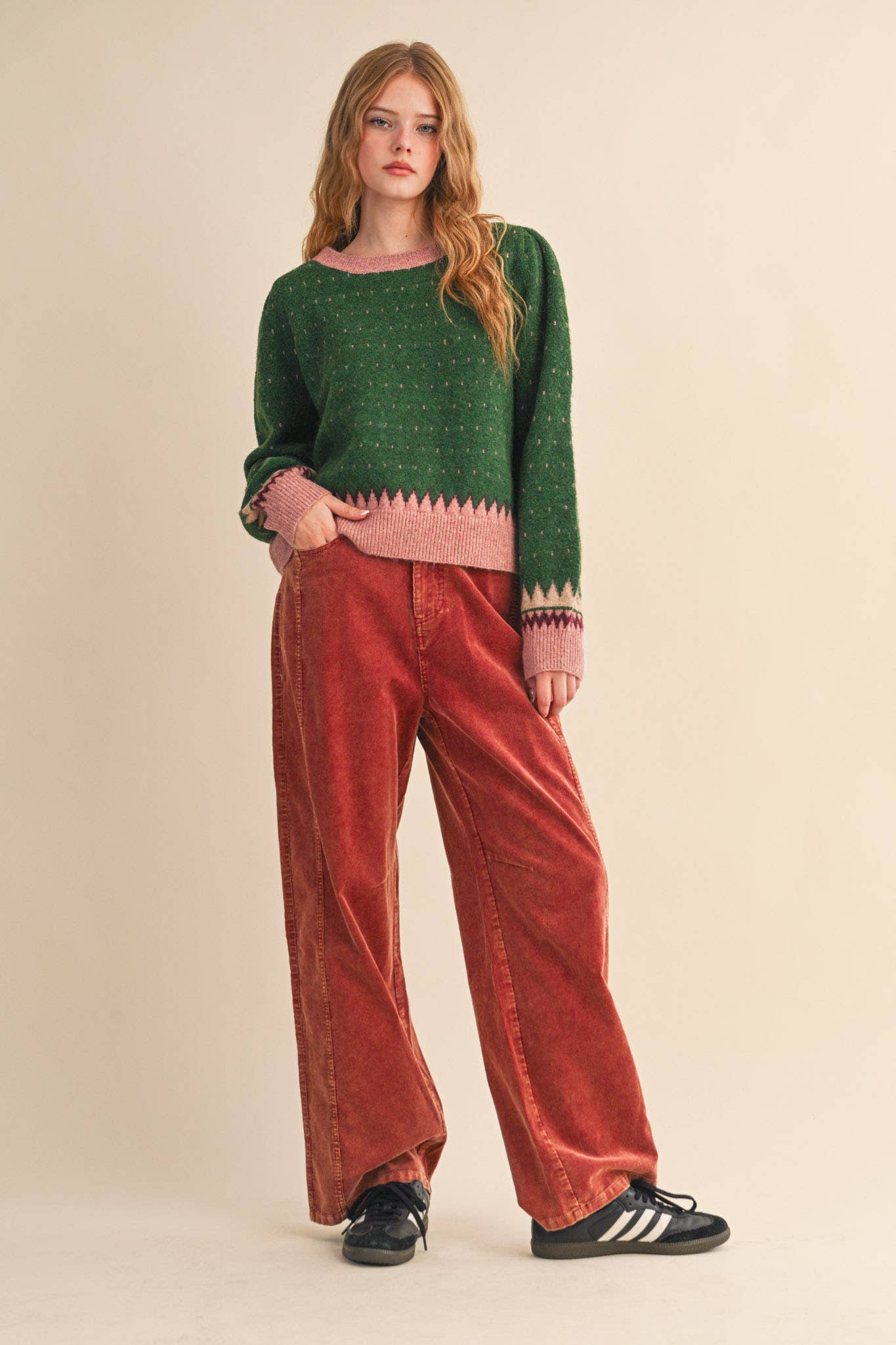 CORDUROY HIGH WAIST WIDE LEG PANTS MP4263