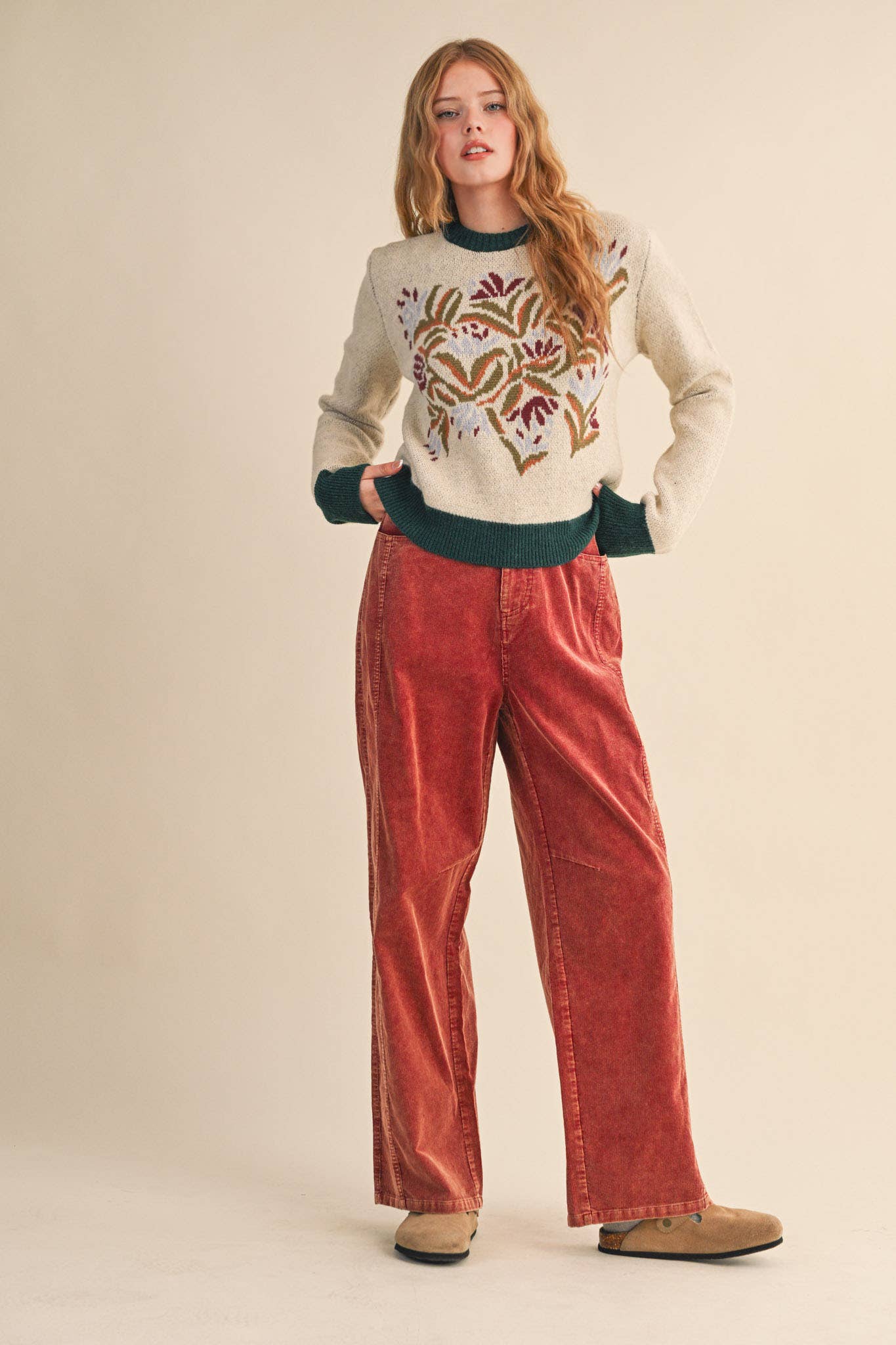 CORDUROY HIGH WAIST WIDE LEG PANTS MP4263