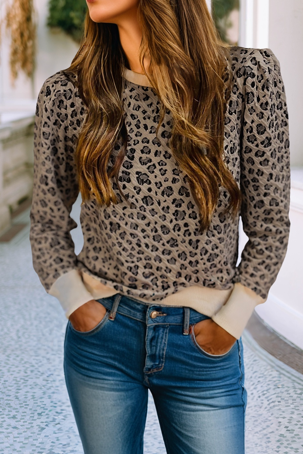 LDC Ribbed Trim Leopard Print Long Sleeve Top | S-4X