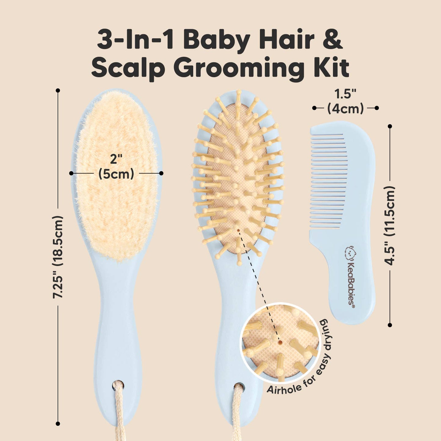 KeaBabies Baby Hair Brush and Comb Set