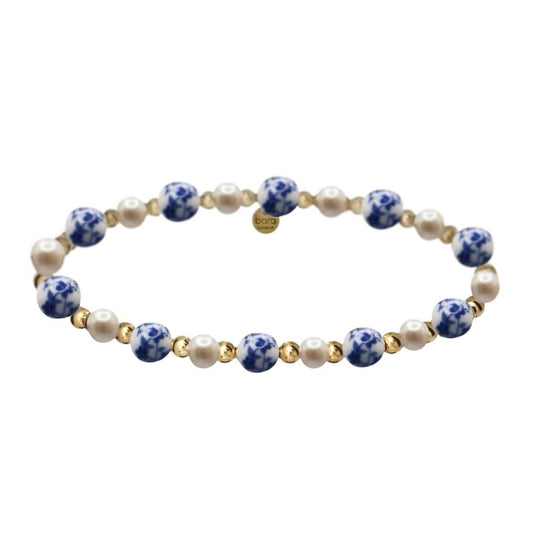 BLUE ROSE | Floral Porcelain & Gold-Filled bead Bracelet