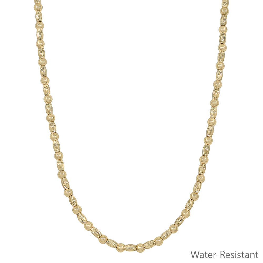 Gold Textured Oval and Gold Beaded 16"-18" Necklace